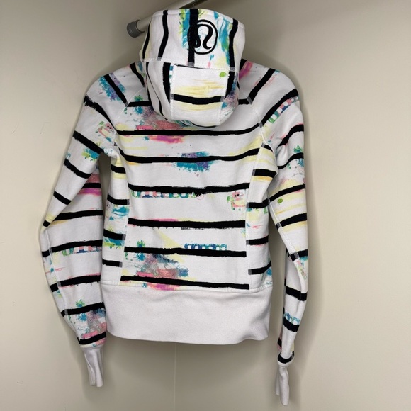 Lululemon Scuba Hoodie Size 4 Classic Lulu Rare White Paint Splash Stripe Print - Picture 9 of 12